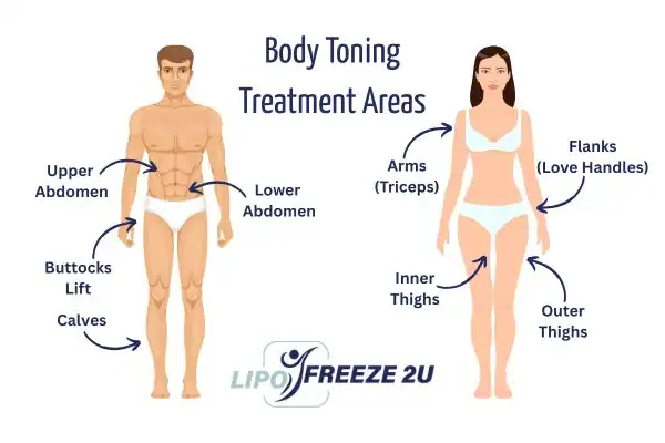 Graphic showing where you can have Body toning Treatment Sheffield on your body